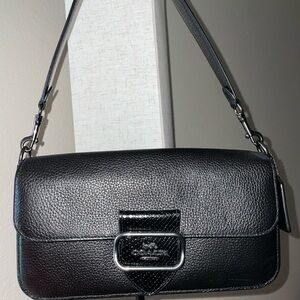 Coach Black Pebbled Leather Shoulder Bag with Silver Hardware